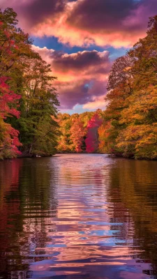 Rivier door een herfstlandschap