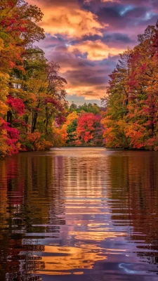 Rivier door een herfstlandschap