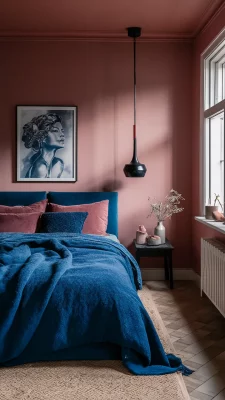 petrol en oud roze slaapkamer