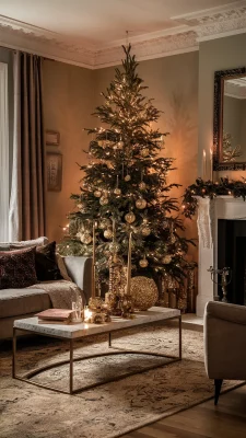 kerst woonkamers goud