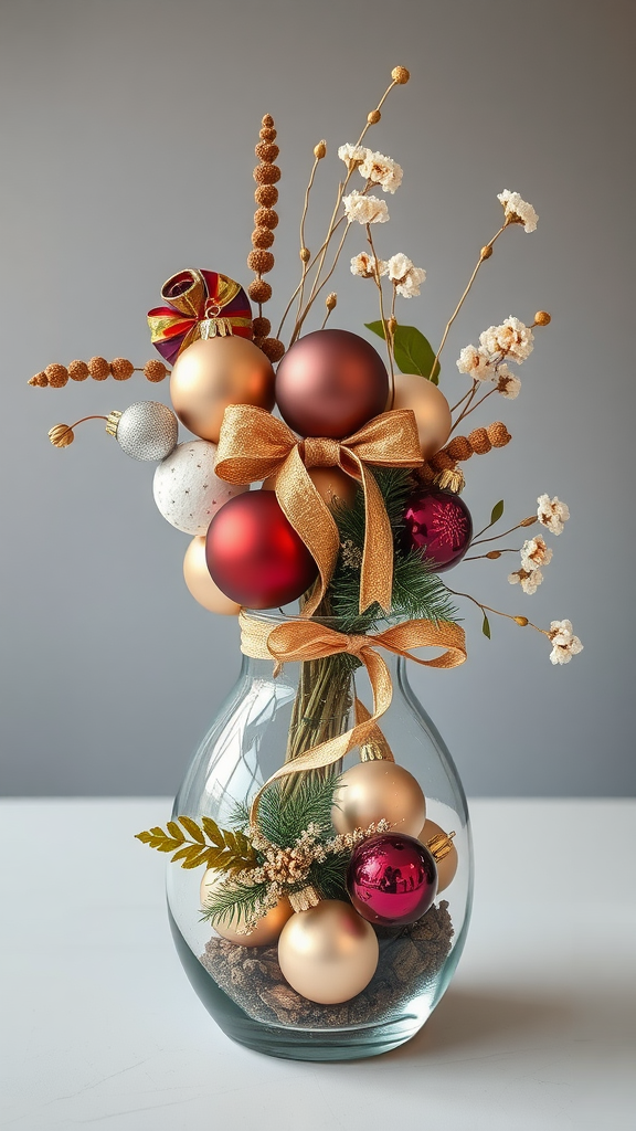 Vaas met kerstballen en takken voor kerstdecoratie