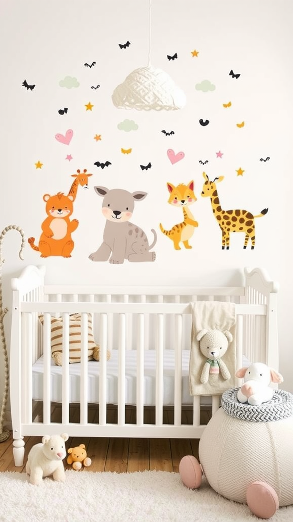 Schattige muurstickers met dieren in een babykamer