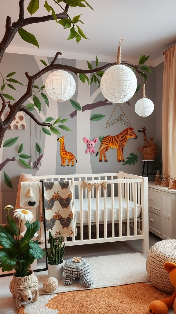 Speelse babykamer met thematische dieren decoraties