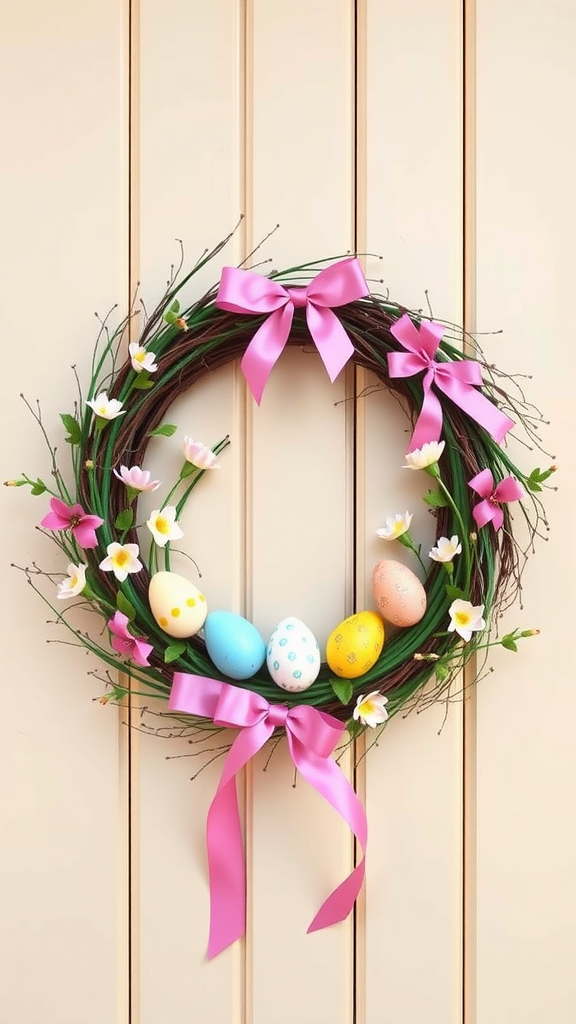 Colorful Easter wreath with eggs and flowers. Voorjaars Krans