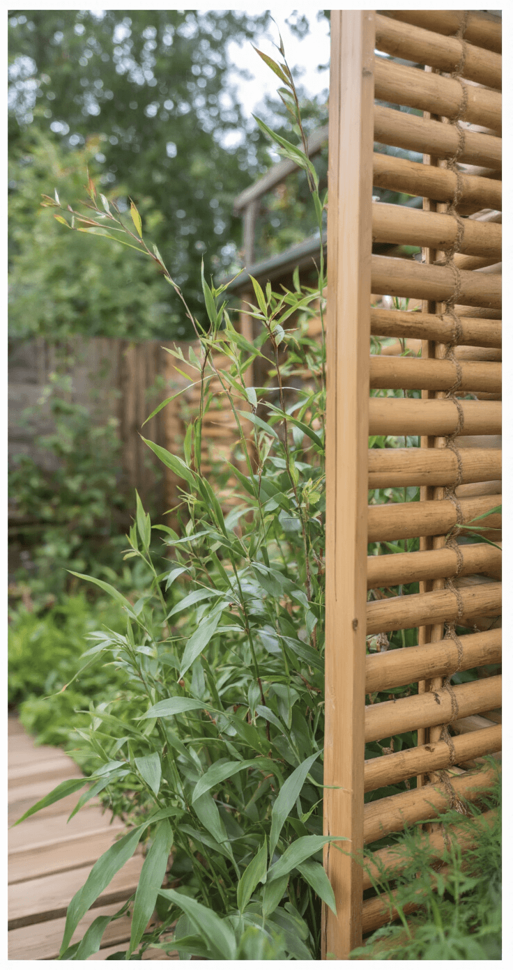 Detail van een verticale tuin met hemelsleutel in volle bloei tegen een verweerde houten lattenstructuur. Gouden uurtje belichting met subtiele waterdruppels en natuurlijke materialen zoals bamboe en jute touw. Kleurenpalet in warmgeel, zeegroen en houtbruin, met focus op textuurlagen en natuurlijke patina.