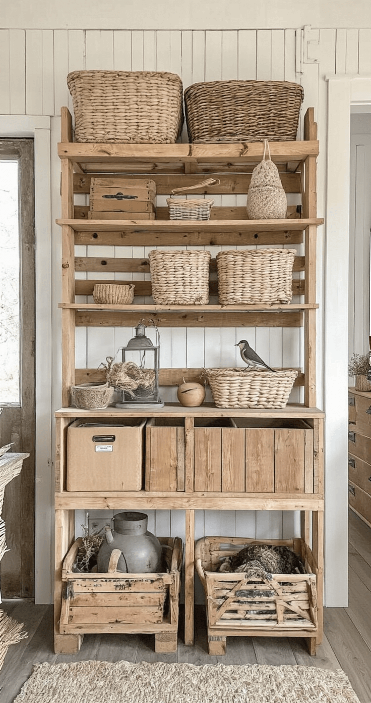 Seizoenshoek in een Nederlandse schuur met houten rekken gevuld met DIY materialen voor elk seizoen, zoals lentezaadjes, zomerwaterspeelgoed, herfstknutselspullen en wintervogelvoeders, verlicht door natuurlijk licht vanuit een dakraam, met een rustieke houten en metalen uitstraling.