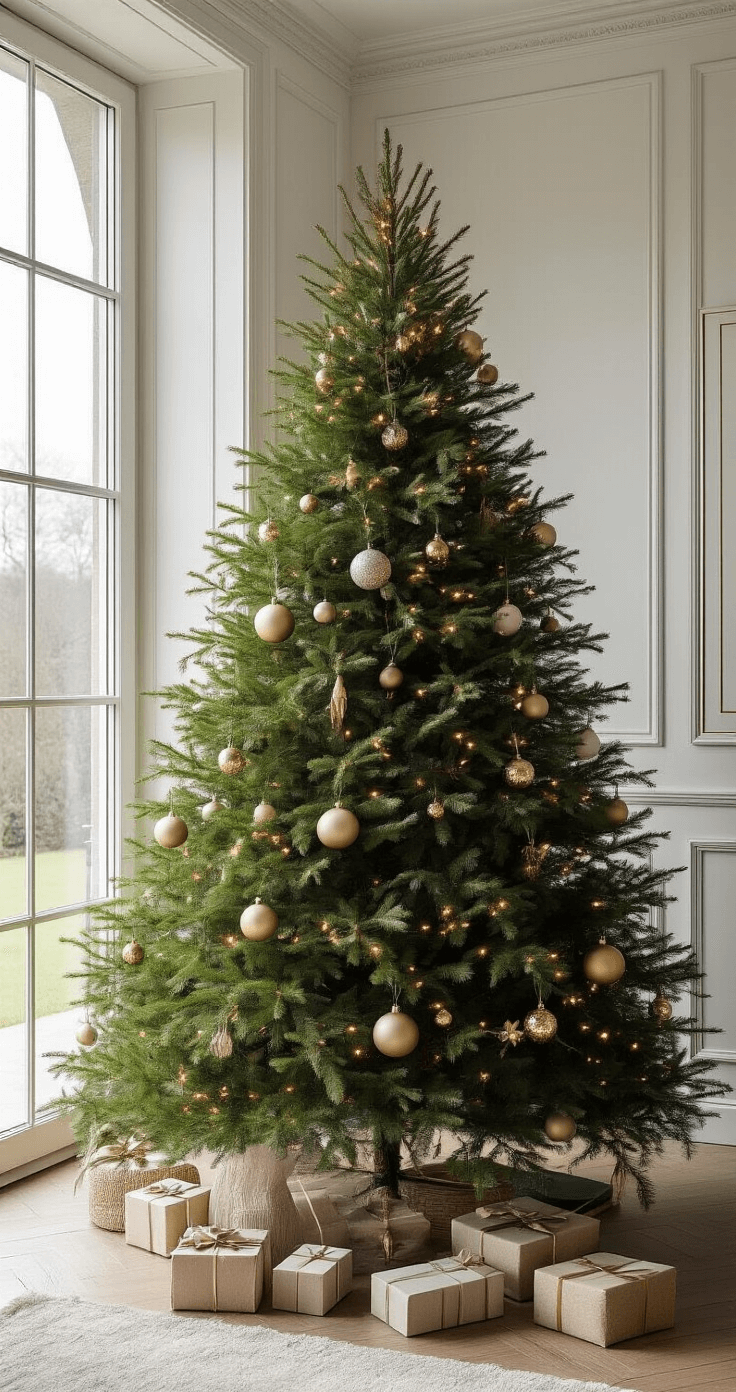 De Ultieme Gids voor een Stijlvolle Houten Kerstboom: Duurzaam en Modern Design Luxe woonkamer met design meubels, grote houten kerstboom als kunstobject, exclusieve ornamenten van mondgeblazen glas en handgemaakte keramiek, professionele spotverlichting en natuurlijk daglicht, rijke materialen zoals fluweel, marmer en donker hout.