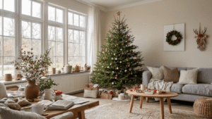 Kerstboom Kleurplaat: Alles Wat Je Moet Weten Voor Een Creatieve Kerst Een warme Nederlandse woonkamer met een kerstboom kleurplaat op een rustieke eiken tafel, omringd door kleurpotloden en stiften. Kinderen kleuren geconcentreerd met een zachte winterlicht en gezellige decoraties.