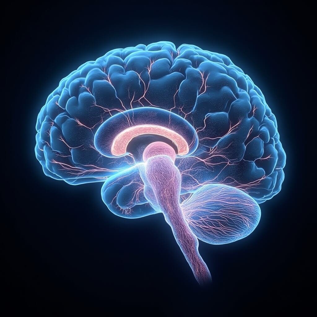 Ontrafelen van Corpus: De Verrassende Betekenissen Achter Een Mysterieus Woord Highly detailed medical illustration of a human brain's corpus callosum, showcasing illuminated neural pathways in bioluminescent blues and whites, with intricate fiber-optic-like networks and extreme precision, depicted in a scientific style with soft dramatic lighting to highlight neurological complexity.