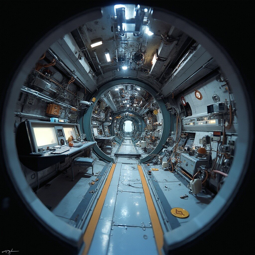 Ontdek de Ruimte: Space Expo Noordwijk - Jouw Poort naar de Sterren! An ultra-detailed interior scene of a full-scale replica of the International Space Station, showcasing a meticulously recreated scientific module filled with precise technical instruments, floating experimental equipment, and complex metallic panels, illuminated by soft scientific lighting that casts dramatic shadows, highlighting intricate NASA engineering, astronaut equipment, and navigation consoles in a hyper-realistic museum exhibition environment.