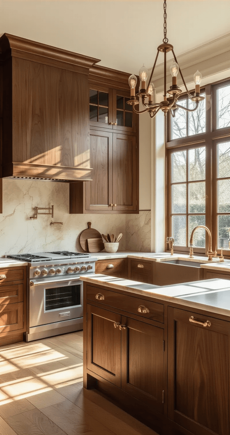 Waarom een Walnoot Keuken de Perfecte Keuze is voor Jouw Droomhuis Professional interior photograph of a spacious Dutch kitchen featuring walnut cabinetry, cream marble countertops, and natural light casting warm shadows, highlighting luxurious details.