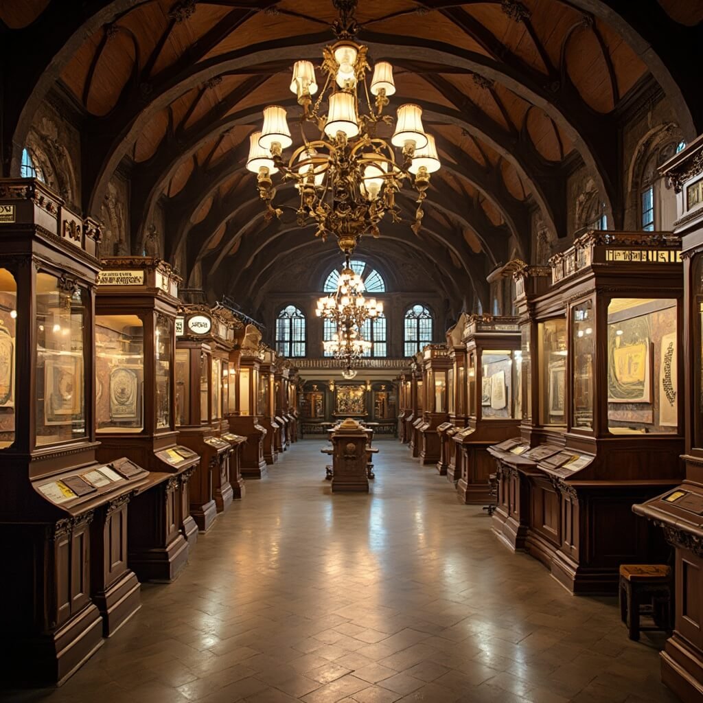 Waarom het Spoorwegmuseum Utrecht het meest onderschatte familieuitje van Nederland is Interior view of the Spoorwegmuseum's main exhibition hall featuring antique chandeliers, vintage waiting rooms for 1st, 2nd, and 3rd class passengers, classic ticket counters with brass fittings, and ornate architectural details, all illuminated by atmospheric lighting that enhances the Victorian railway station ambiance.